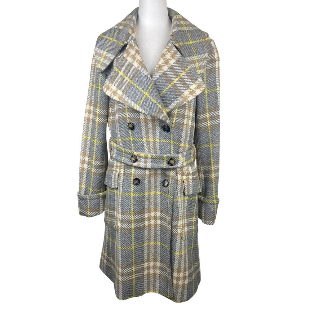 Burberry London Trench Coat Womens 46 Plaid Wool Double Breasted Made in Italy - Picture 1 of 16
